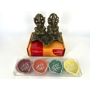Set of Metal Diwali Diya Oil Lamps Puja Pooja Lakshmi Ganesh Idol Home Temple